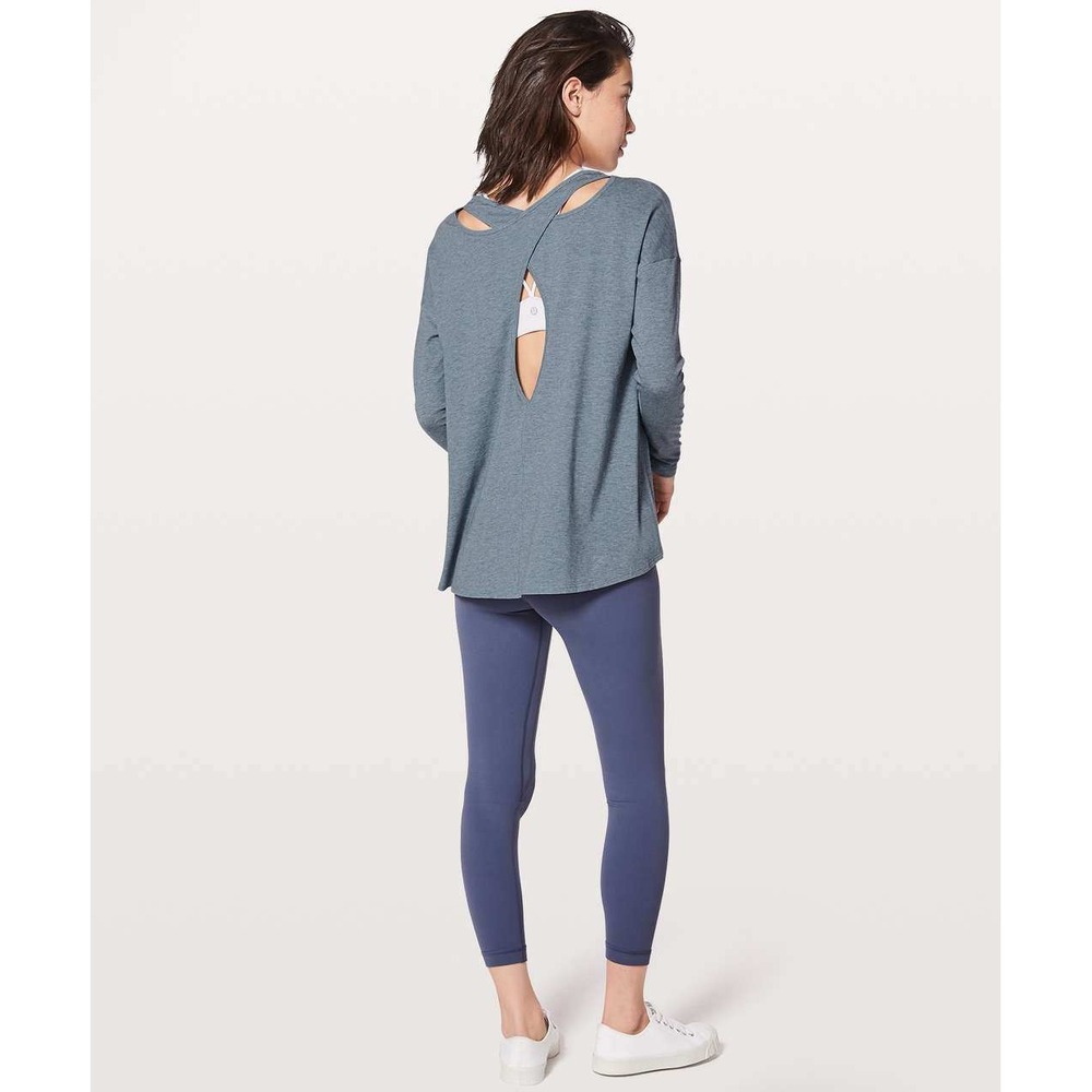 Lululemon Back Into It Long Sleeve Shirt Heathered Blue Relaxed Fit Top - Picture 1 of 8